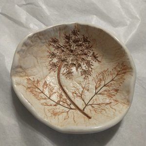Handmade Salt Marsh Pottery Piece W/Embedded Queen Ann's Lace By Ellyn